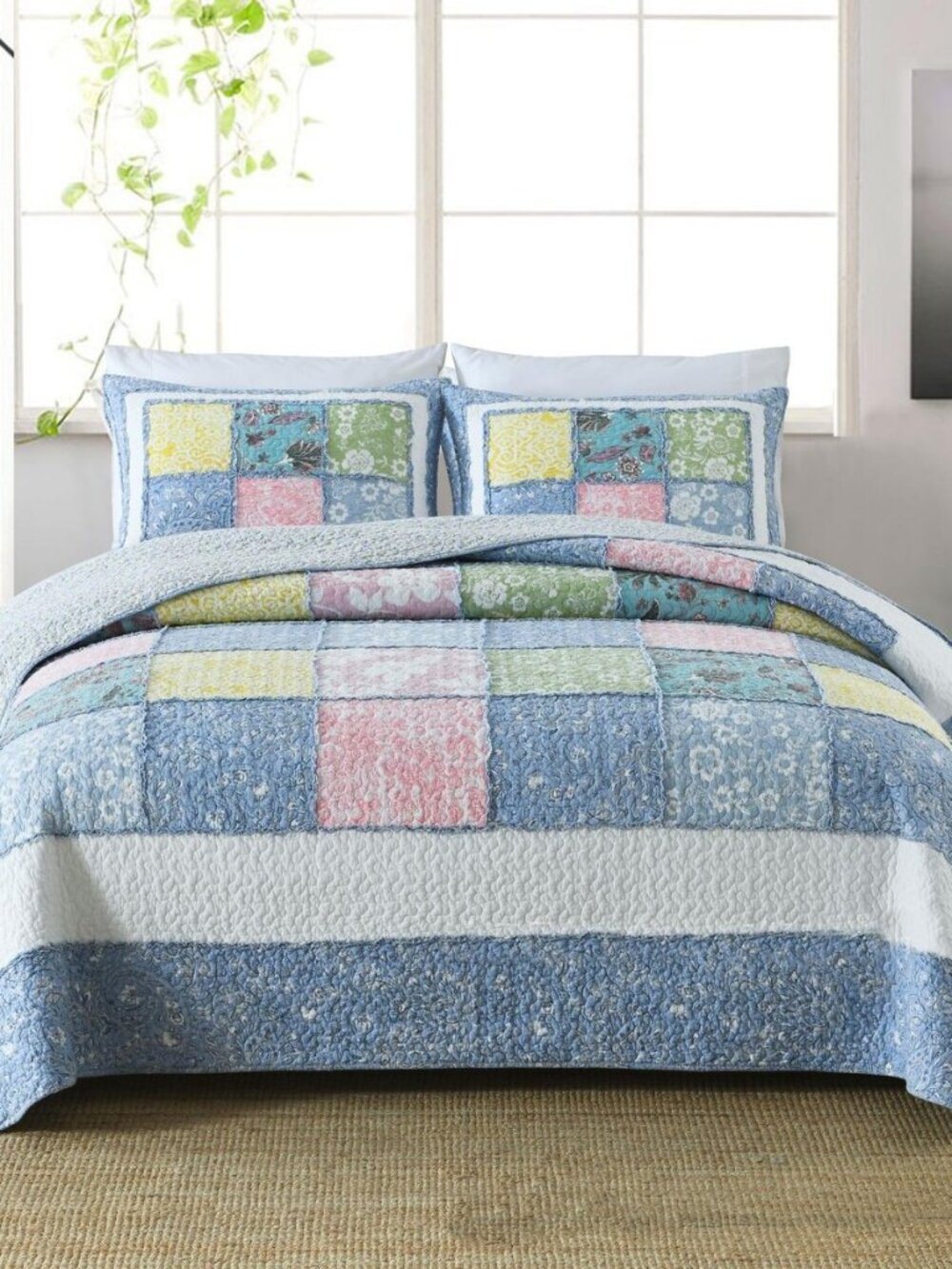Cotton Bedspread Quilt Bedding Sets 3 Pieces Reversible Coverlet Sets Comforters
